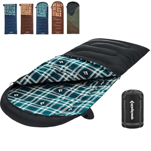 KingCamp Sleeping Bag for Adults, Cold Weather & Warm XL Big and Tall Flannel Sleeping Bags with Compression Sack Portable...