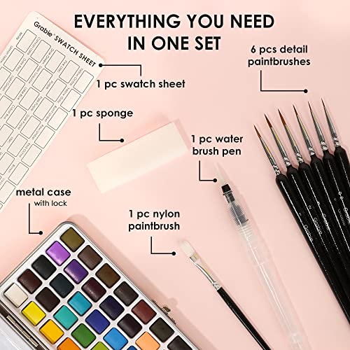 Grabie 50 Colors Watercolor Paint Set, Detail Paint Brush Included, Watercolor Paints, Painting Sets, Art Supplies for Pai...