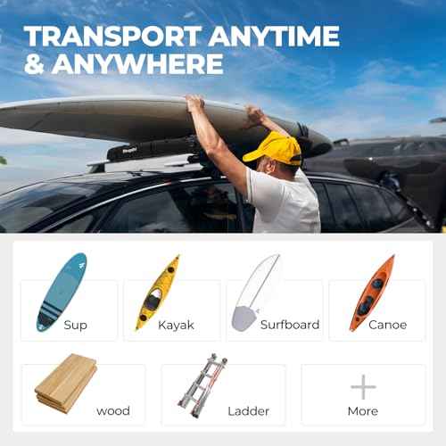 BougeRV 2.0 Soft Roof Rack Pads for Crossbars Protective, Water-Resistant Pads Surfboard Car Rack SUP Kayak Canoe Ladder Luggage Carrier, Universal for Cross Bars, Include 2 Endless Ratchet Straps