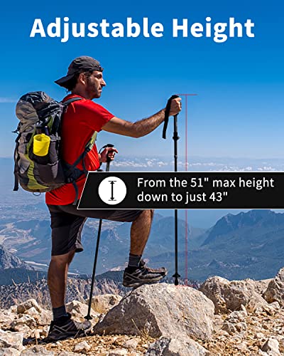 AISUNOURDOOR Lightweight Adjustable Trekking Poles, Aluminum Collapsible Travel Hiking or Walking Sticks for Women Childre...