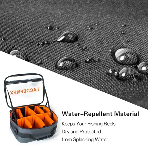 TACDEFNEX Waterproof Fishing Reel Case with 8 Shockproof Compartments – Portable Tackle Organizer for Spinning, Baitcastin...