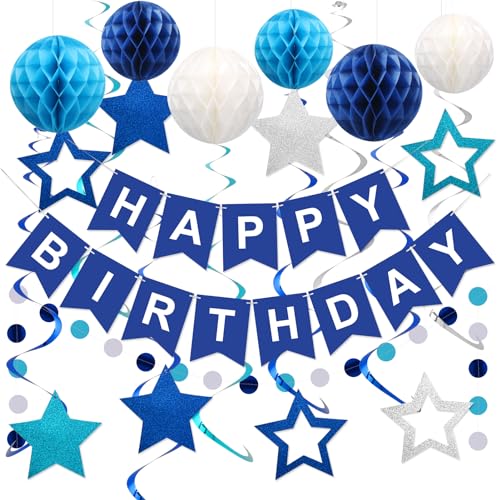 meowtastic Birthday Decorations, Happy Birthday Banner with Honeycomb Balls, Stars Hanging Swirl Streamers, Circle Dots Ga...