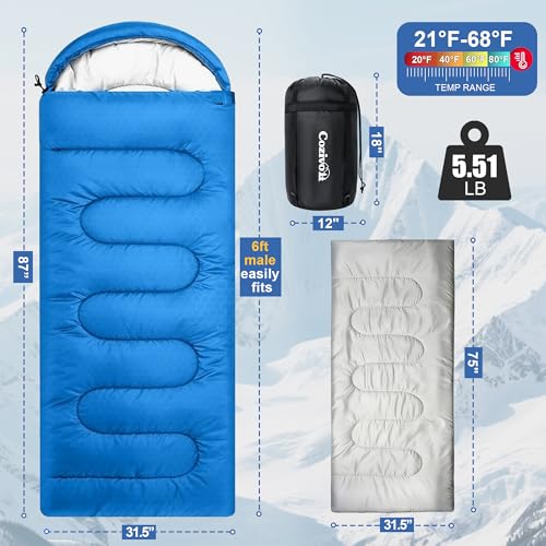 2-in-1 Detachable Sleeping Bag,Waterproof 4-Season Adult Sleeping Bags w/Removable Cotton Liner – Converts to 2 Lightweigh...