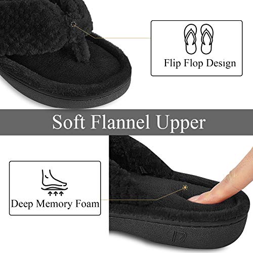 DL Women's Flip Flop Memory Foam Slippers with Cozy Terry Lining Soft Thong Slippers Slip on House Shoes with Indoor Outdo...