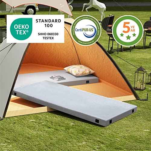 Memory Foam Camping Mattress 2.5 inch, Twin XL Portable Roll Up Camping Sleep Topper with Waterproof and Non-Slip Bottom, Camping Car Mat with Travel Bag, 79"×38"×2.5", Grey