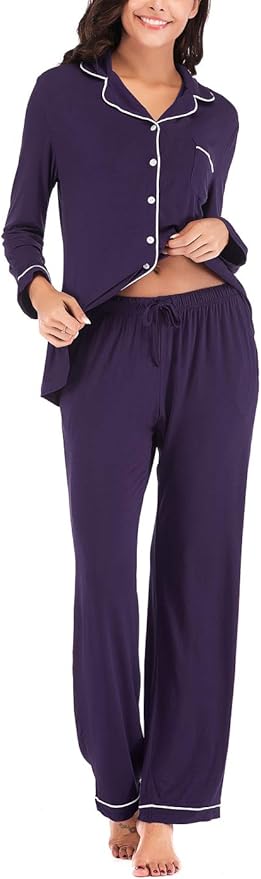 Aamikast Women's Pajama Sets Long Sleeve Button Down Sleepwear Nightwear Soft Pjs Lounge Sets