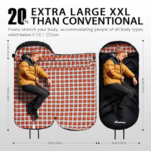 Cotton Flannel Sleeping Bag for Adults,4 Season Extra Big&Tall XXL Portable Sleeping Bag for Winter Cold Weather,Camping S...