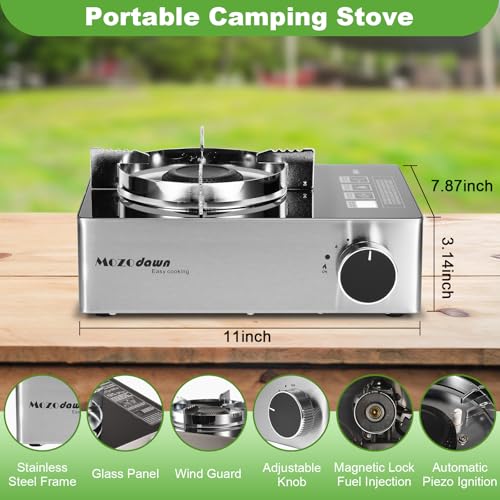 MOZODAWN Dual Fuel Camp Stove, 12000 BTU Portable Propane/Butane Stove with Case, Adapter Hose, Wind Guard, Single Burner ...