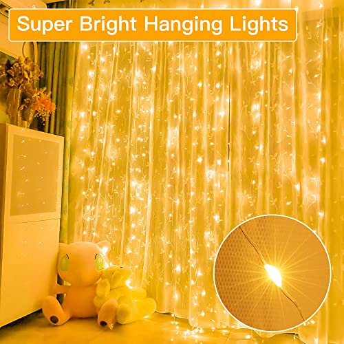 Ollny Curtain Lights 200 LED 6.6x6.6ft, Warm White Waterproof Fairy Lights Curtain for Bedroom Backdrop Wedding Party Deco...
