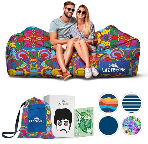 Chillbo LazyBone Inflatable Couch – Quick-Inflation Flapper System, Fun Prints, No-Pump Setup, Ripstop Polyester, Portable...