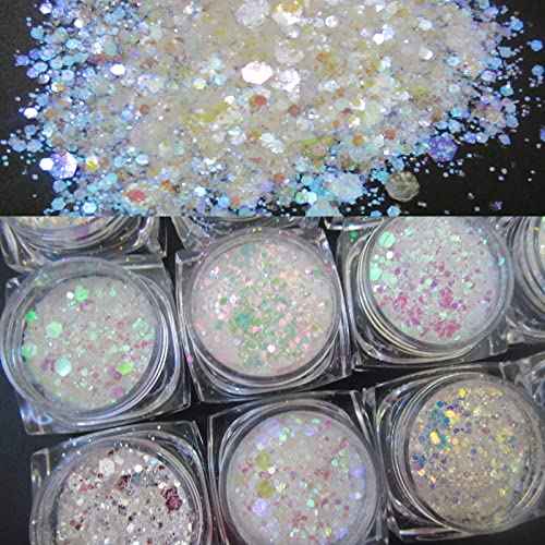 LoveOurHome 24 Box Iridescent Aurora Glitters Powder Pigment Nail Decorations Hexagon Chunky Flakes Sequins Accessories fo...