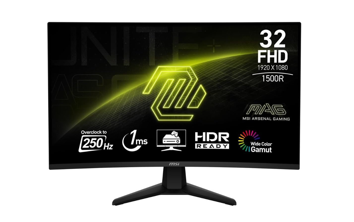 msi MAG 32C6X 31.5-inch 1920 x 1080 (FHD) Computer Monitor, 250Hz, Adaptive Sync, HDR Ready, HDMI, VGA Port, Display Port, VESA Mountable, Tilt, Speaker, 1ms, Black