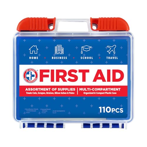 Be Smart Get Prepared 110 pc First Aid Kit: Clean, Treat, Protect Minor Cuts, Home, Office, Car, School, Business, Travel,...
