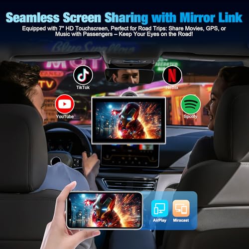 7" Portable Wireless CarPlay Screen for Car – Apple CarPlay & Android Auto, HD Touch Screen Car Stereo, Bluetooth, GPS Nav...
