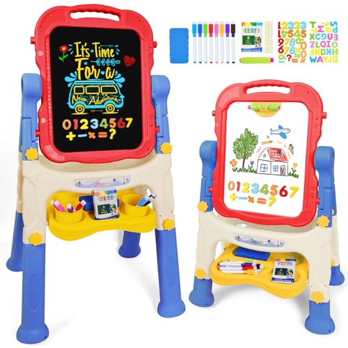 Joyooss Art Easel for Kids Adjustable Toddler Easel Stand for Painting, Magnetic Double Sided Drawing Dry Erase Board w Ch...
