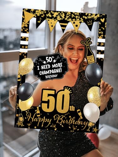 LaVenty Black Gold Glitter 50th Birthday Party Photo Booth Props 50th Birthday Photo Frame Birthday Photo Frame Birthday P...
