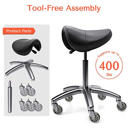 TASALON Saddle Stool - Ergonomic Saddle Chair - Comfortable Saddle Stool with Wheels - Swivel Salon Cutting Stool for Kitc...