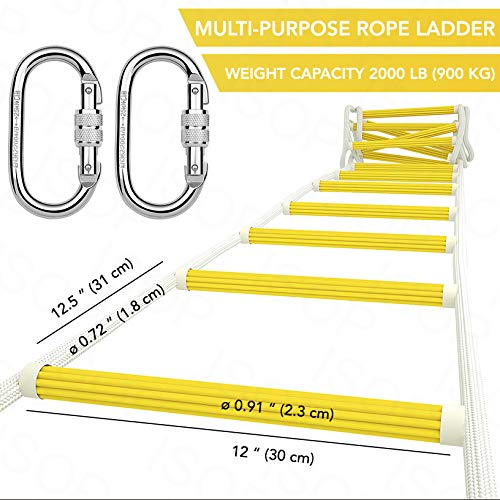 ISOP Safety Rope Ladder 4 Story 32 ft Flame Resistant - Innovative Solution Ladder with Safety Cord & Safety Belt - Reusable Compact & Portable - Weight Capacity up to 2000 Pounds - Certified Ladders