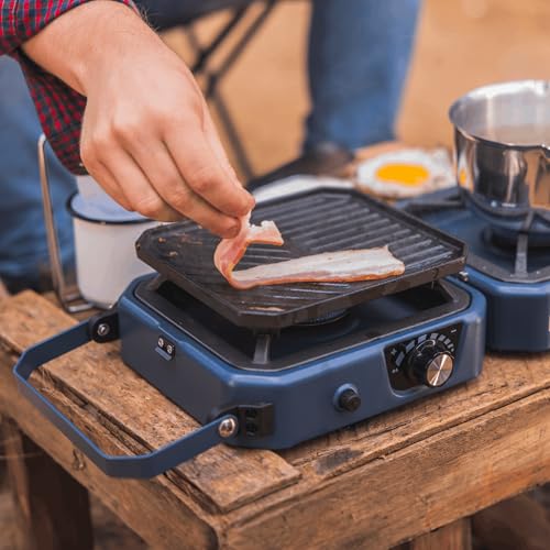 2-Burner Foldable Cetro Camping Stove CFBM PF-1921 with Griddle Portable Propane Camp Stove with 2 Adjustable Burners Piez...