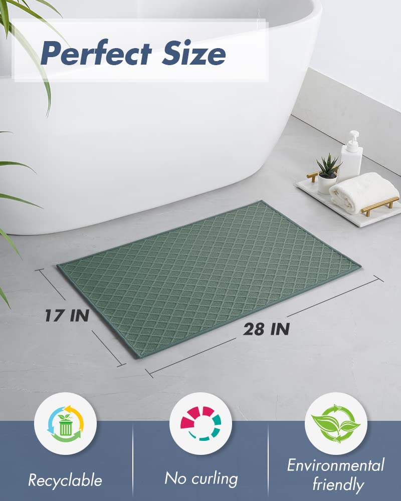 AMOAMI Ultra Thin Bathroom Rugs, Rubber Backed Bath Mats for Bathroom Non Slip, Absorbent Bathroom Mat for Floor, Shower, Sink (17"x28", Green)