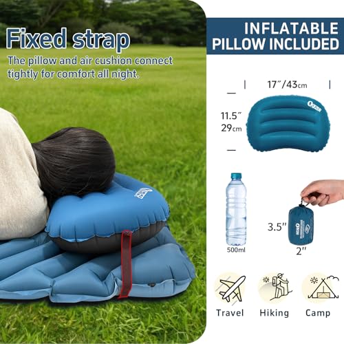 QEZER Ultralight Backpacking Sleeping Pad for Camping, with Inflatable Neck Camping Pillow, Lightweight Inflatable Sleepin...