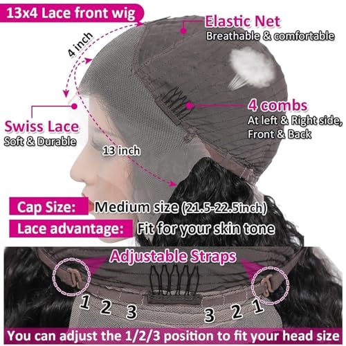 13x4 HD Deep Wave Lace Front Wigs Human Hair Wigs for Women 200% Density Curly Lace Front Wig Human Hair 22 Inch Deep Wave Frontal Wigs for Women Pre Plucked Deep Wave Wig Natural Hairline