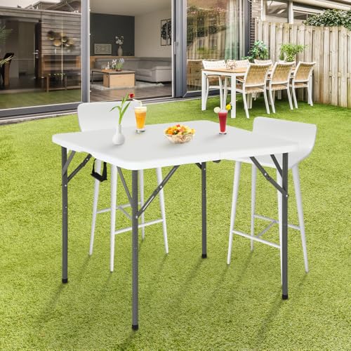 FDW 34" Folding Card Table Plastic Table Portable Square Height Dining Table Perfect for Party and Parties Backyard Event...