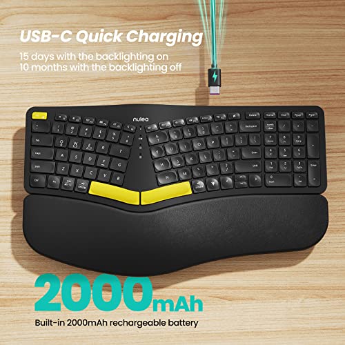 Nulea Wireless Ergonomic Keyboard, Split Keyboard with Wrist Rest, USB-C Charging, 7-Color Backlight, Natural Typing, Blue...
