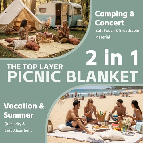 RYCHIC 2 in 1 Extra Large Outdoor Picnic Blanket Camping Mat Lightweight Oversized Giant Turkish Boho Beach Mexican Serape...