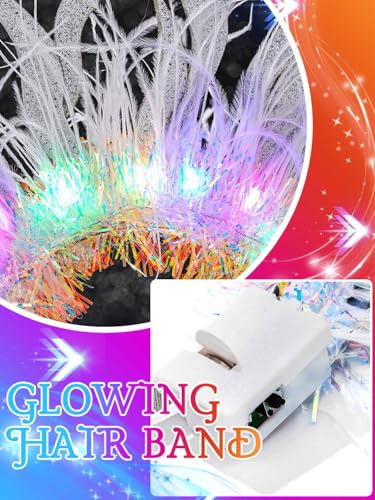 Campsis Light Up Headband White Feather Headpiece Festival Costume Led Hair Accessory Hair Accessories for Women