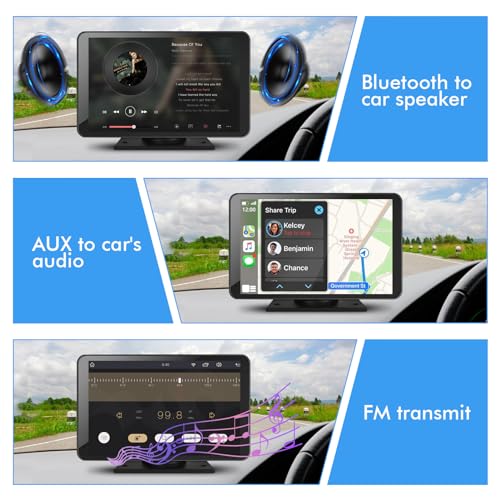 Capapro 7" HD Portable Carplay Wireless Touch Screen Double Din Car Stereo Compatible Apple Carplay and Android Auto with ...