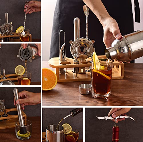 Cocktail Shaker Set Bartender Kit : 12-Piece Bar Tool Set with Bamboo Stand | Bar Set with All Practical Bar Accessories, ...