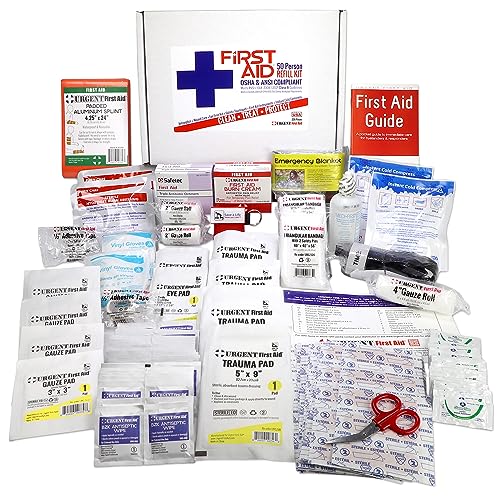 OSHA & ANSI First Aid Kit Refill/Upgrade, 50 Person, 208 Pieces, ANSI 2021 Class B - Includes Splint, Tourniquet, Tools, S...