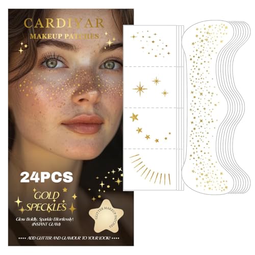 Glitter Freckles, 24PCS Glitter Freckles Face Tattoo, Sparkle Freckles for Women, Waterproof Gold Temporary Face Tattoos G...