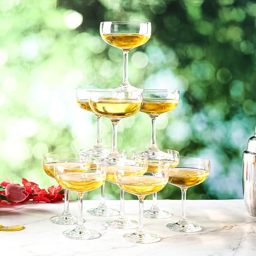 QOWOEO Set of 12 - Champagne Coupe Glasses, 7 Oz Clear Cut Rim Martini Glass with Short Stable Base, Ideal for Parties, Bi...