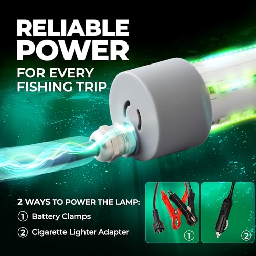 Foxelli Underwater Fishing Light – 3900-Lumen DC12V 30W Submersible IP68 Waterproof Green Fishing Light Attractant with 33...