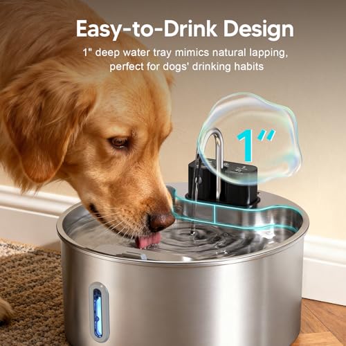 Dog Water Fountain,Wireless Stainless Steel Dog Fountain for Small to Large Dogs,1.8Gal/7L Battery Operated Cat Water Foun...