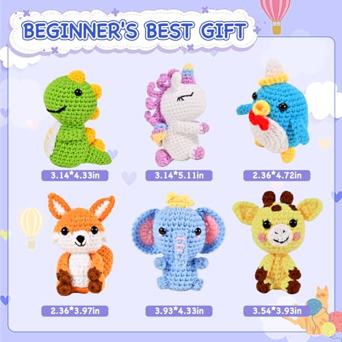 Wunila 6Pcs Crochet Kit for Beginners, DIY Craft for Adults, Great Gifts for Crochet Lovers, Crocheting Animals Kits with ...