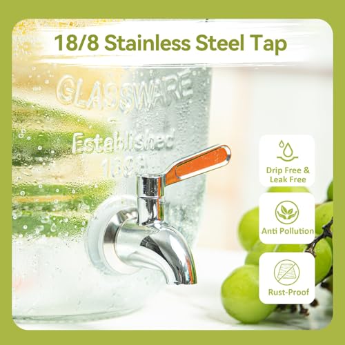 2-Pack 1-Gallon Glass Drink Dispensers for Parties - Beverage Dispenser with Stand and Stainless Steel Spigot, Lemonade & ...