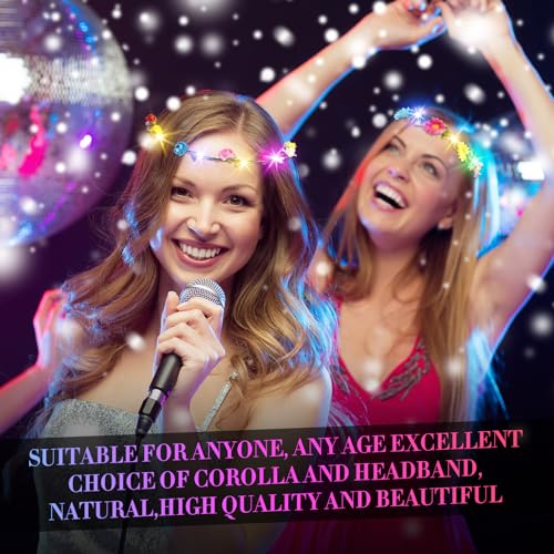Retrowavy 100 Pcs Light up Flower Crown LED Floral Crowns Headband Garland LED Tiara Luminous Glowing Flower Hair Headpiec...