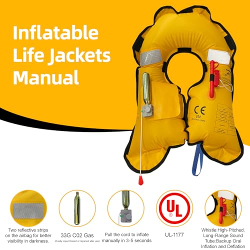 HWAYAN Manual Inflatable Life Jacket| Inflatable PFD Vest Adult| Life Vest for Adults| Outdoor Water Sports| Supports up t...