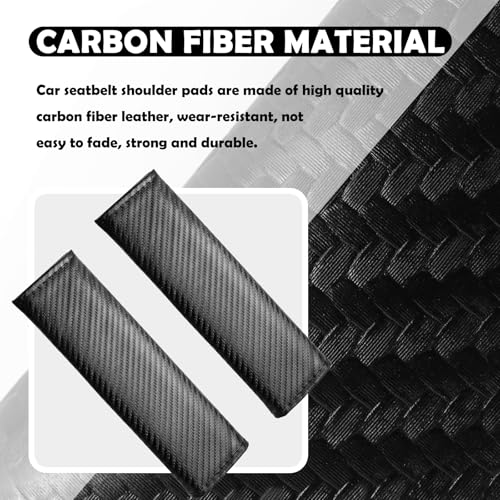 2PCS Carbon Fiber Seat Belt Cover Pad,Leather Seatbelt Covers for Reducing Shoulder & Neck Fatigue,Summer Essential Car Se...