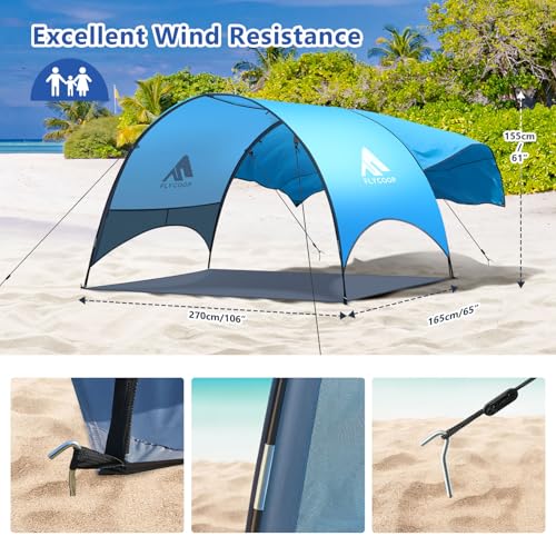 Beach Tent - Beach Shade Canopy Compact Fold (16.9x3.9″), Own Patent, 360° Ventilation, Large Side Storage Pocket, UV Prot...