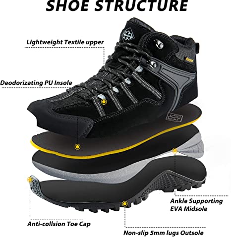 wantdo Men's Winter Waterproof Ankle-High Hiking Boots Lightweight Non-Slip Outdoor Shoes