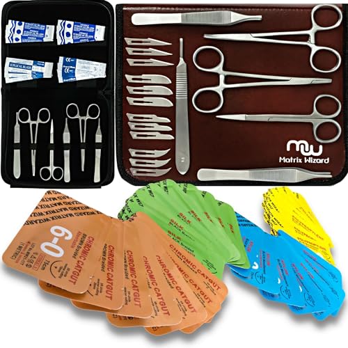 Sterile Sutures Thread with Needle Plus Tools: Extra Large Mixed Dissolvable and Non-Dissolvable Suture 47 Units - Camping...