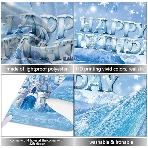 Ice Snow Castle Theme Happy Birthday Photography Backdrop - 5x3ft Winter Princess Background Photo Booth Banner Props for ...