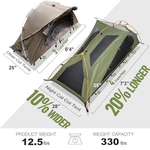 Night Cat Camping Cot Tent with Ultralight Backpacking Chair Waterproof 1-Person Off-Ground Combo Cot Bed for Adults Porta...