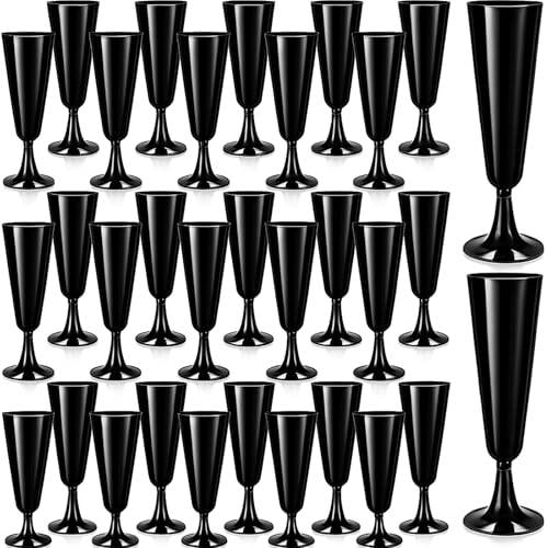 Domensi 40 Pack Black Champagne Flutes Bulk Plastic Disposable Champagne Glasses 5.5 oz Plastic Mimosa Glasses Wedding Coc...