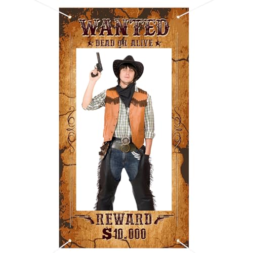 Large Western Wanted Poster Western Cowboy Party Decoration Wanted Photo Booth Frame Wild West Selfie Banner Backdrop for ...