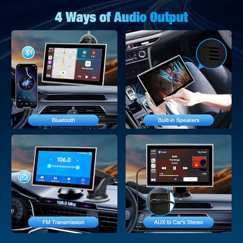 7" Portable Wireless CarPlay Screen for Car – Apple CarPlay & Android Auto, HD Touch Screen Car Stereo, Bluetooth, GPS Nav...